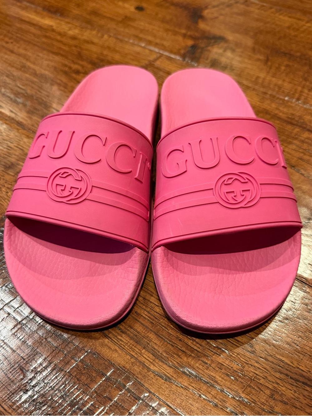 Gucci Bubblegum Pink Logo Slide Sandals